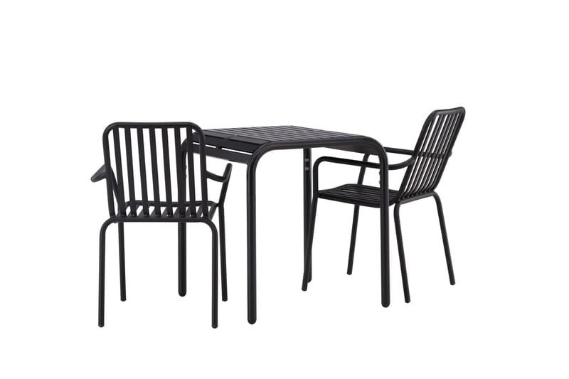 Borneo Cafésæt 70 cm + 2 Peking Armlænsstole - Sort - Havemøbler - Balkon - Balkonmøbler - Altansæt