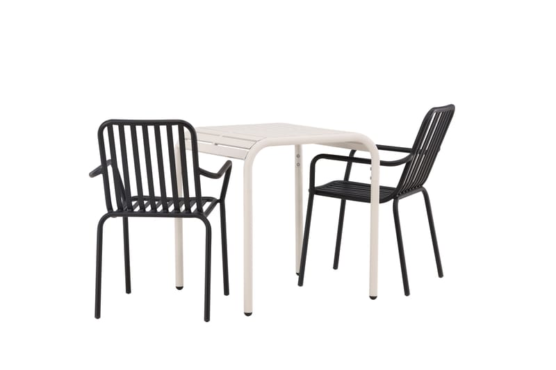 Borneo Cafésæt 70 cm + 2 Peking Armlænsstole - Sort/Beige - Havemøbler - Balkon - Balkonmøbler - Altansæt