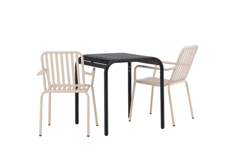 Borneo Cafésæt 70 cm + 2 Peking Armlænsstole - Beige/Sort - Havemøbler - Balkon - Balkonmøbler - Altansæt