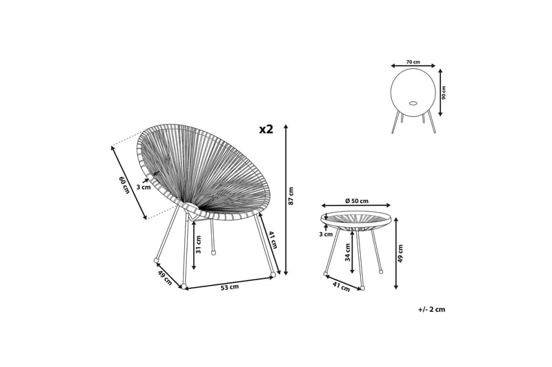 Cayaco Balkonsæt 70 cm + 2 Stole - Polyrattan/Mørkegrå - Havemøbler - Udendørsgruppe - Cafesæt