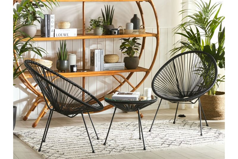 Cayaco Balkonsæt 70 cm + 2 Stole - Polyrattan/Sort - Havemøbler - Udendørsgruppe - Cafesæt