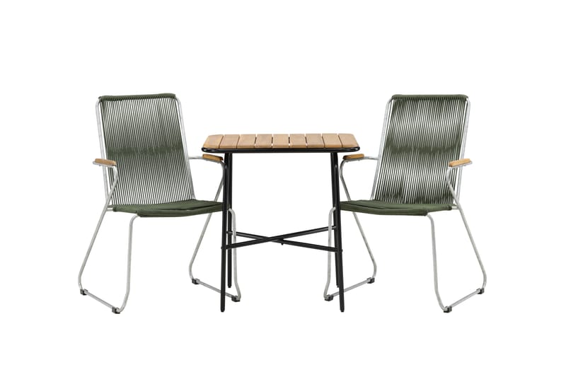 Holmbeck Cafésæt 70 cm + 2 Bois Armlænsstole - Grøn/Brun - Havemøbler - Balkon - Balkonmøbler - Altansæt