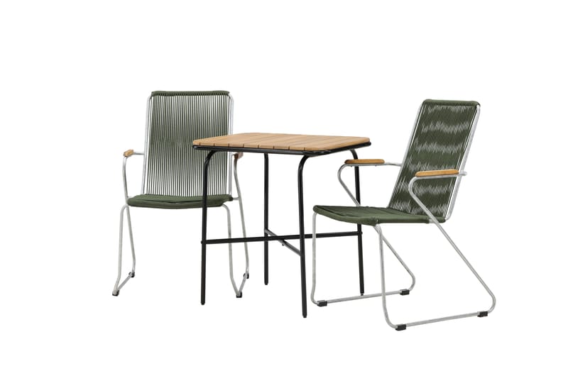 Holmbeck Cafésæt 70 cm + 2 Bois Armlænsstole - Grøn/Brun - Havemøbler - Balkon - Balkonmøbler - Altansæt