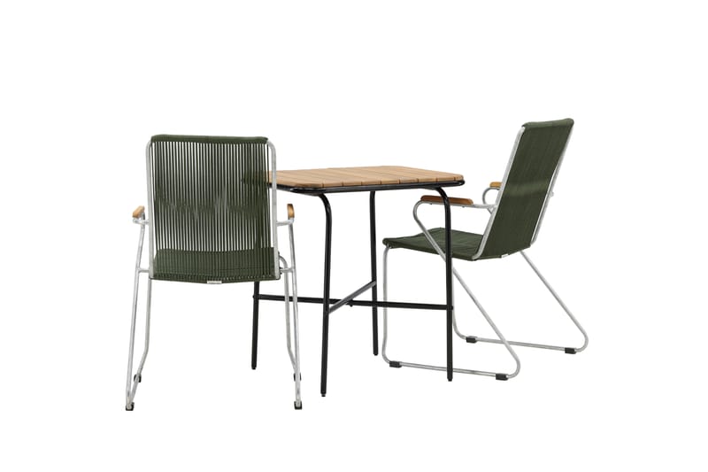 Holmbeck Cafésæt 70 cm + 2 Bois Armlænsstole - Grøn/Brun - Havemøbler - Balkon - Balkonmøbler - Altansæt