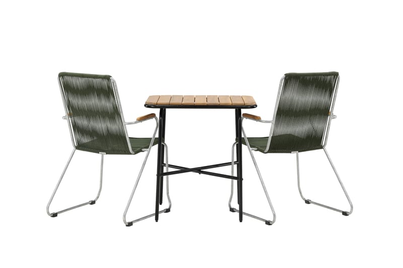 Holmbeck Cafésæt 70 cm + 2 Bois Armlænsstole - Grøn/Brun - Havemøbler - Balkon - Balkonmøbler - Altansæt