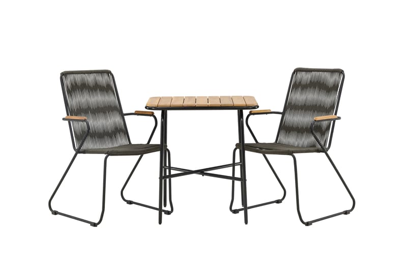 Holmbeck Cafésæt 70 cm + 2 Bois Armlænsstole - Sort/Brun - Havemøbler - Balkon - Balkonmøbler - Altansæt