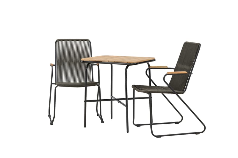 Holmbeck Cafésæt 70 cm + 2 Bois Armlænsstole - Sort/Brun - Havemøbler - Balkon - Balkonmøbler - Altansæt