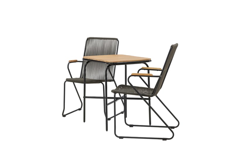 Holmbeck Cafésæt 70 cm + 2 Bois Armlænsstole - Sort/Brun - Havemøbler - Balkon - Balkonmøbler - Altansæt