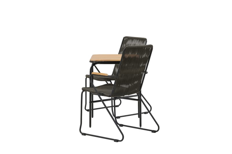 Holmbeck Cafésæt 70 cm + 2 Bois Armlænsstole - Sort/Brun - Havemøbler - Balkon - Balkonmøbler - Altansæt