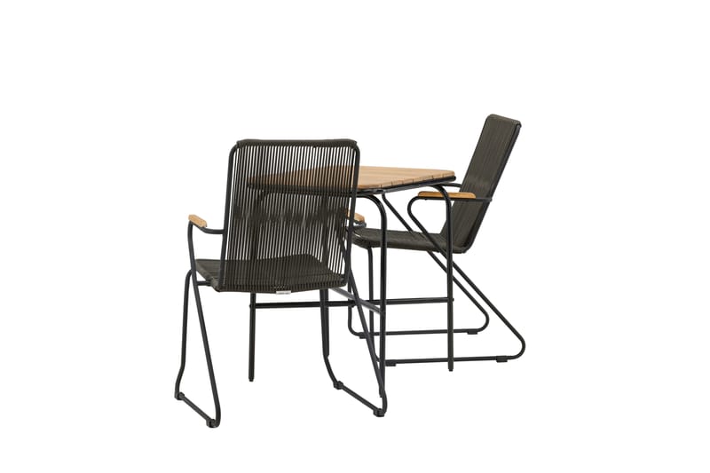 Holmbeck Cafésæt 70 cm + 2 Bois Armlænsstole - Sort/Brun - Havemøbler - Balkon - Balkonmøbler - Altansæt