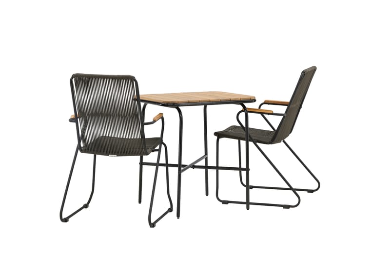 Holmbeck Cafésæt 70 cm + 2 Bois Armlænsstole - Sort/Brun - Havemøbler - Balkon - Balkonmøbler - Altansæt