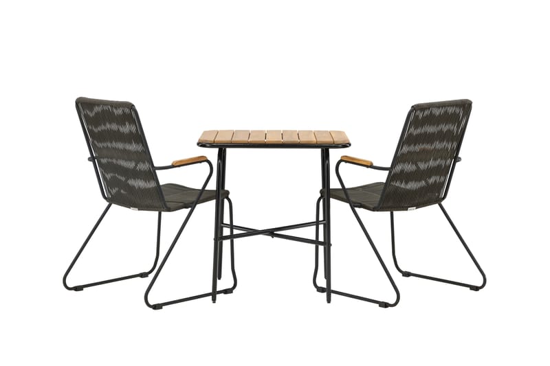 Holmbeck Cafésæt 70 cm + 2 Bois Armlænsstole - Sort/Brun - Havemøbler - Balkon - Balkonmøbler - Altansæt