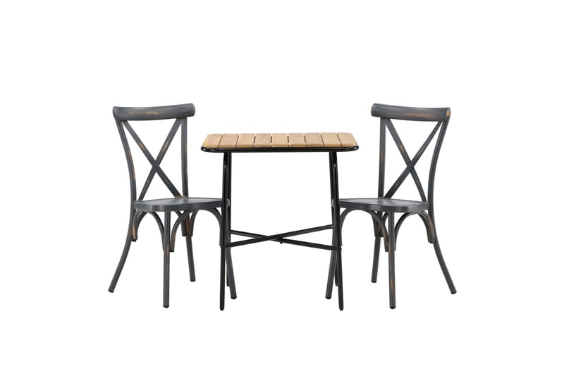 Holmbeck Cafésæt 70 cm + 2 Tablas Spisestole - Brun/Mørkegrå - Havemøbler - Balkon - Balkonmøbler - Altansæt