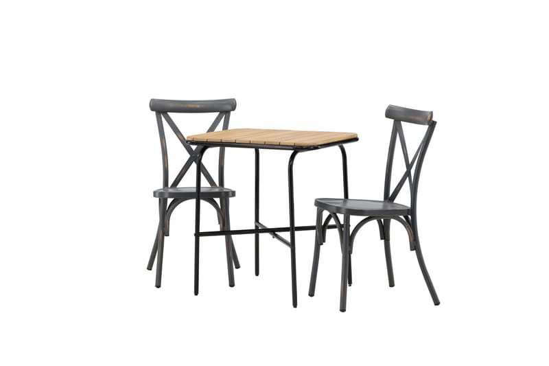 Holmbeck Cafésæt 70 cm + 2 Tablas Spisestole - Brun/Mørkegrå - Havemøbler - Balkon - Balkonmøbler - Altansæt