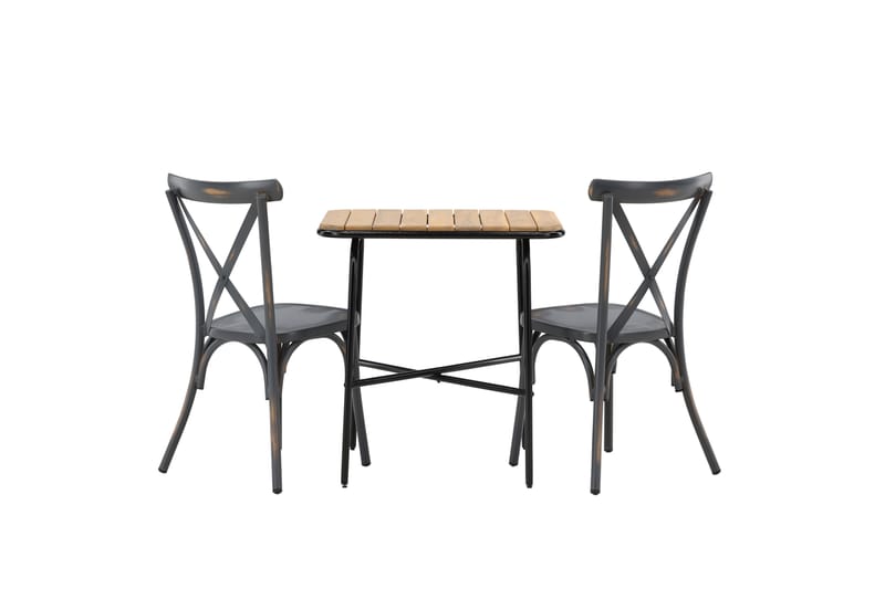 Holmbeck Cafésæt 70 cm + 2 Tablas Spisestole - Brun/Mørkegrå - Havemøbler - Balkon - Balkonmøbler - Altansæt