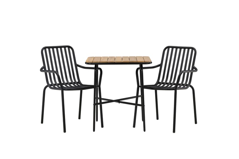 Holmbeck Cafésæt 70 cm + 2 Peking Armlænsstole - Sort/Brun - Havemøbler - Balkon - Balkonmøbler - Altansæt