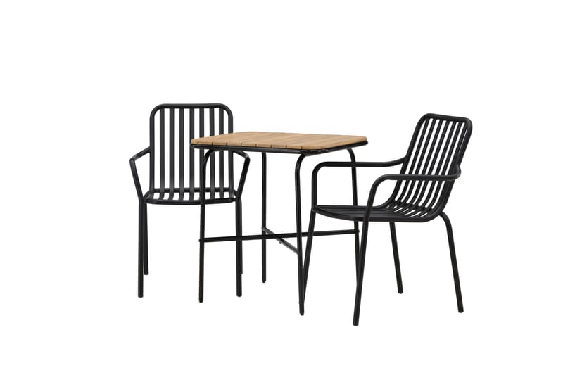 Holmbeck Cafésæt 70 cm + 2 Peking Armlænsstole - Sort/Brun - Havemøbler - Balkon - Balkonmøbler - Altansæt