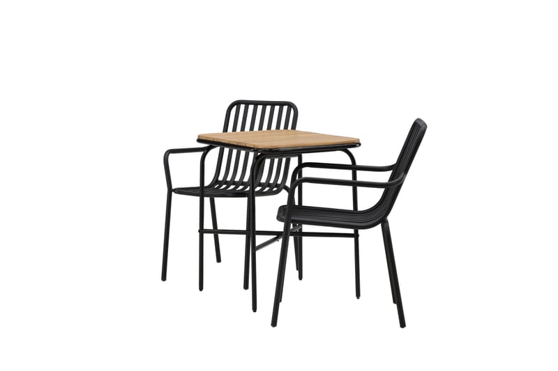 Holmbeck Cafésæt 70 cm + 2 Peking Armlænsstole - Sort/Brun - Havemøbler - Balkon - Balkonmøbler - Altansæt