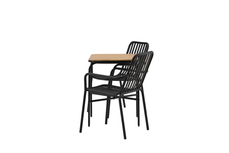 Holmbeck Cafésæt 70 cm + 2 Peking Armlænsstole - Sort/Brun - Havemøbler - Balkon - Balkonmøbler - Altansæt