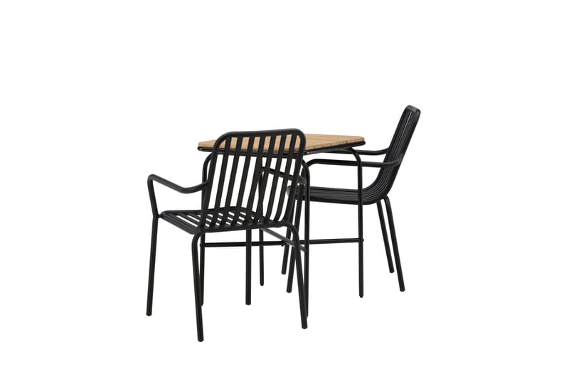 Holmbeck Cafésæt 70 cm + 2 Peking Armlænsstole - Sort/Brun - Havemøbler - Balkon - Balkonmøbler - Altansæt