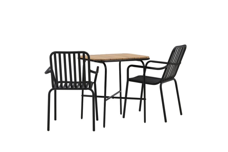 Holmbeck Cafésæt 70 cm + 2 Peking Armlænsstole - Sort/Brun - Havemøbler - Balkon - Balkonmøbler - Altansæt