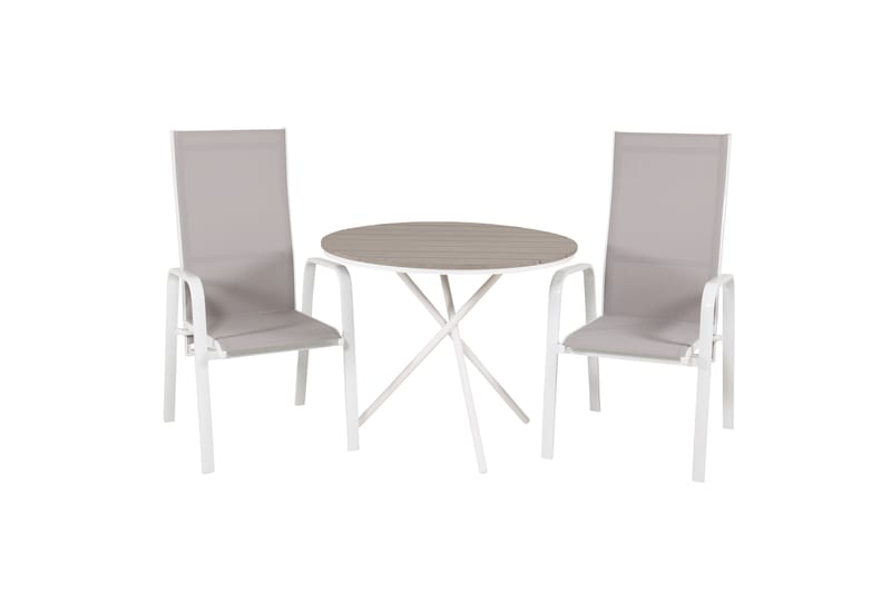 Parma Cafésæt Ø90 cm + 2 Copacabana Armstole - Brun/Hvid - Havemøbler - Balkon - Balkonmøbler - Altansæt