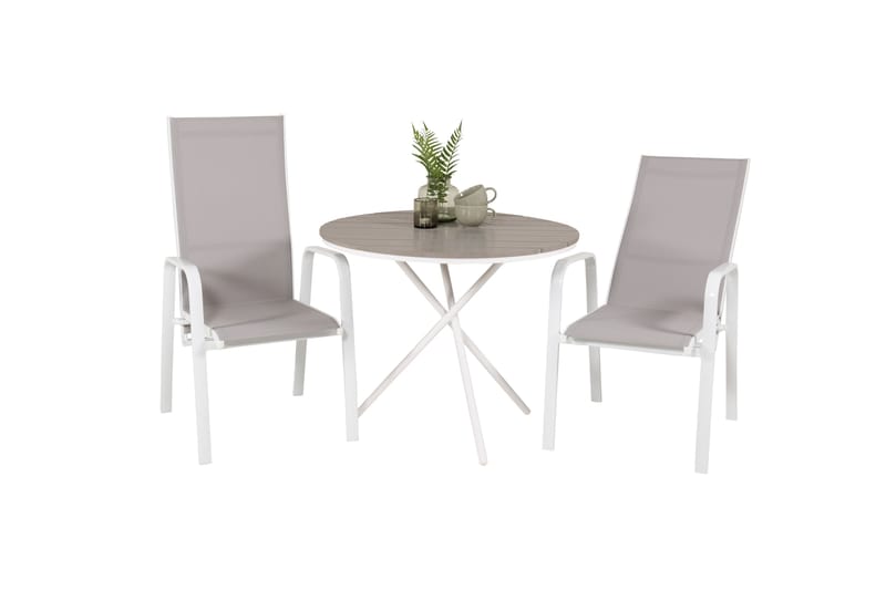 Parma Cafésæt Ø90 cm + 2 Copacabana Armstole - Brun/Hvid - Havemøbler - Balkon - Balkonmøbler - Altansæt