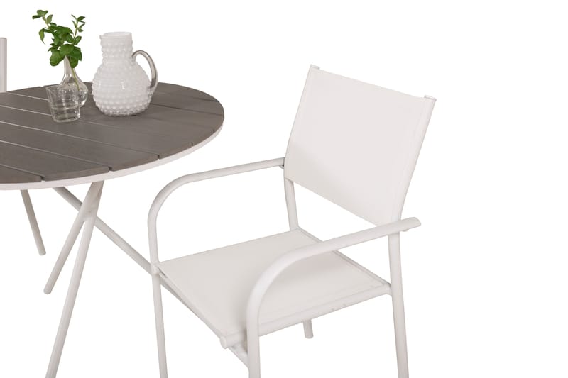 Parma Cafésæt Ø90 cm + 2 Santorini Armstole - Brun/Hvid - Havemøbler - Balkon - Balkonmøbler - Altansæt