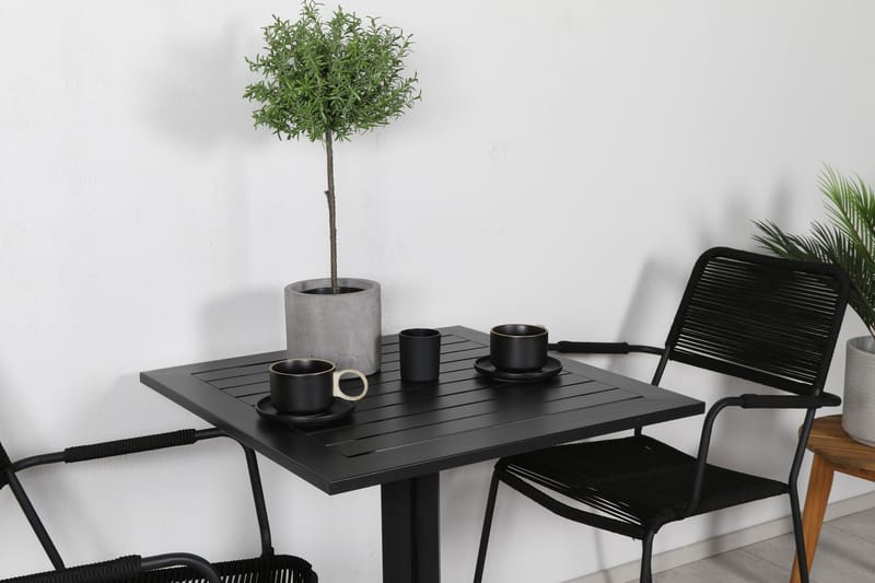 Way Cafésæt 70 cm + 2 Lindos Armstole Sort/Brun - Venture Home - Havemøbler børn - Altansæt - Cafesæt