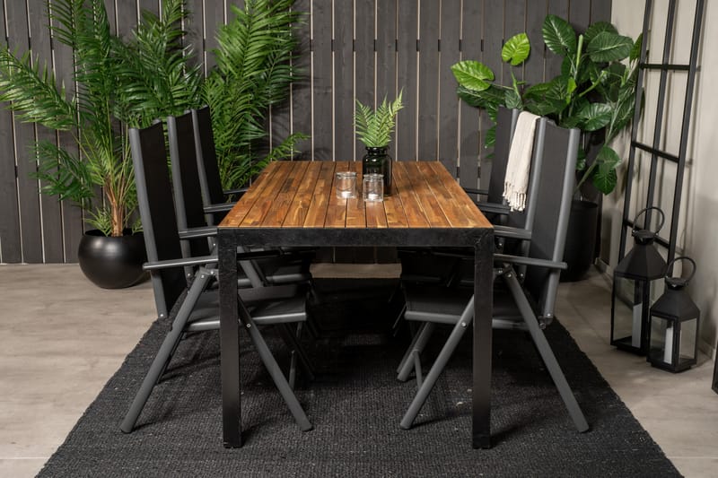 Bois Spisebordssæt 200cm + 6 Break Positionsstole Sort/Grå - Venture Home - Havesæt