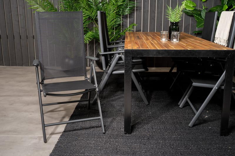 Bois Spisebordssæt 200cm + 6 Break Positionsstole Sort/Grå - Venture Home - Havesæt