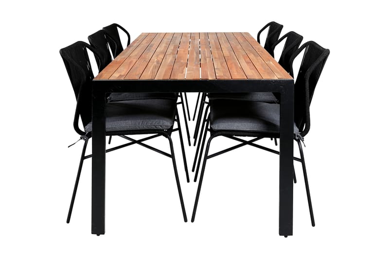 Bois Spisebordssæt 205cm + 6 Julian Stole Sort/Brun - Venture Home - Havemøbler børn - Havesæt
