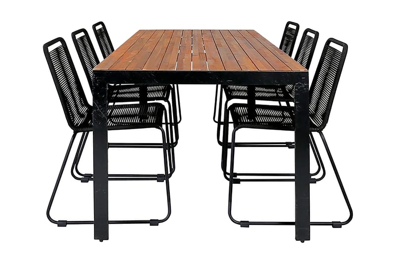 Bois Spisebordssæt 205cm + 6 Lindos Stabelbare stole Sort/Gr - Venture Home - Havemøbler børn - Havesæt