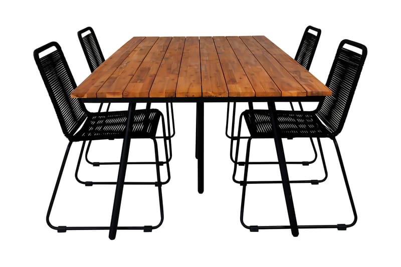 Chan Spisebordssæt 200cm + 4 Lindos Stabelbare stole Sort/Gr - Venture Home - Havemøbler børn - Havesæt