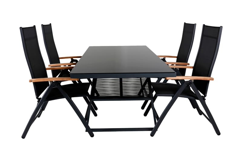 Dallas Spisebordssæt 193cm + 4 Panama Positionsstole Sort/Gr - Venture Home - Havemøbler børn - Havesæt