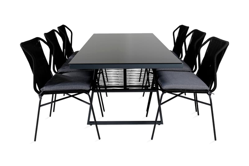 Dallas Spisebordssæt 193cm + 6 Julian Stole Sort - Venture Home - Havemøbler børn - Havesæt
