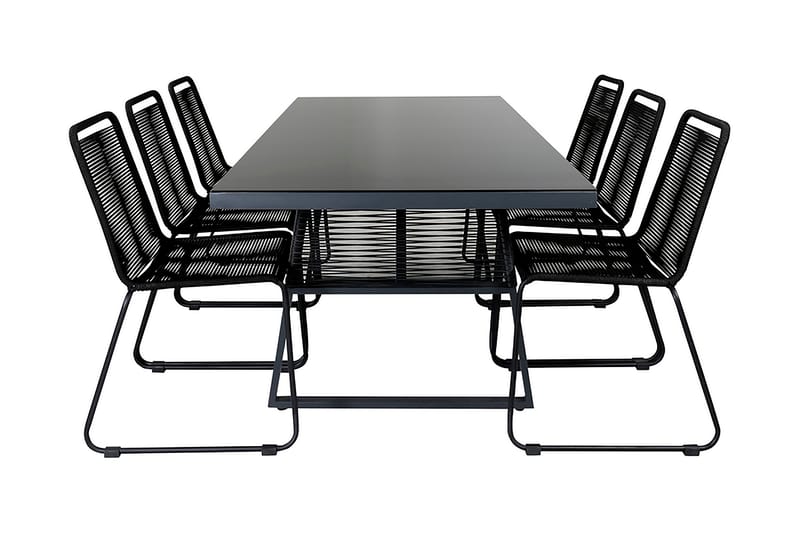 Dallas Spisebordssæt 193cm + 6 Lindos Stabelbare stole Sort/ - Venture Home - Havemøbler børn - Havesæt