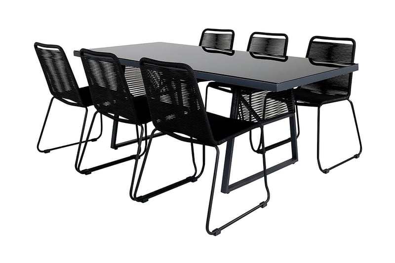 Dallas Spisebordssæt 193cm + 6 Lindos Stabelbare stole Sort/ - Venture Home - Havemøbler børn - Havesæt