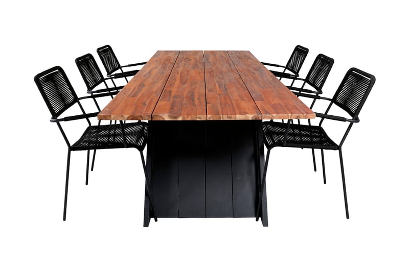 Doory Spisebordssæt 250cm + 6 Lindos Armstole Sort/Grå - Venture Home - Havesæt