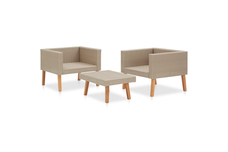 Haveloungesæt 3 Dele Med Hynder Polyrattan Beige - Beige - Havemøbler - Udendørsgruppe - Havesæt