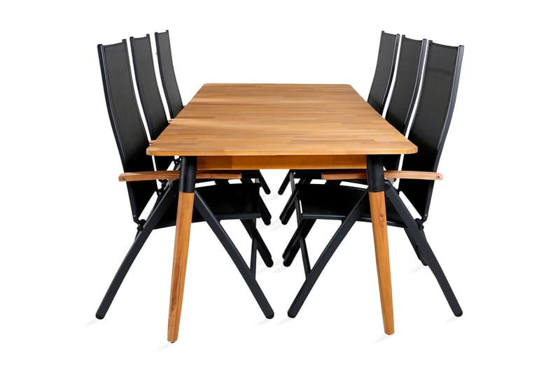 Julian Spisebordssæt 210cm + 6 Panama Positionsstole Sort/br - Venture Home - Havesæt