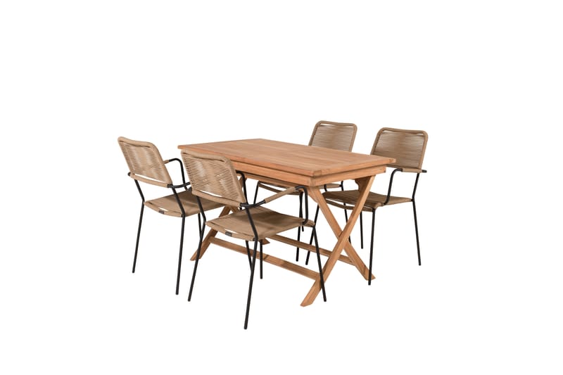 Kenya Spisegruppe 120 cm + 4 Lindos Armlænsstole - Sort/Beige - Havemøbler - Udendørsgruppe - Havesæt