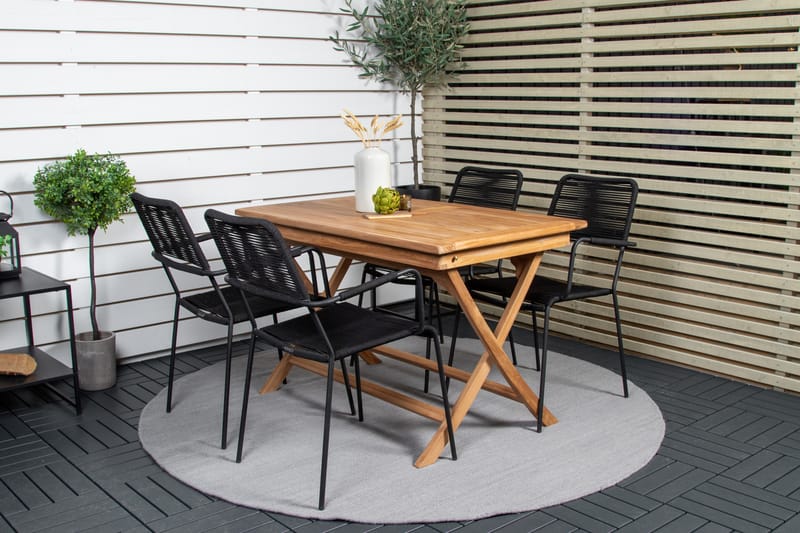 Kenya Spisegruppe 120x70 cm + 4 Lindos Armstol - Sort/Brun - Havemøbler - Udendørsgruppe - Havesæt