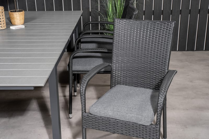 Levels Udvideligt Spisebordssæt 160cm + 6 Anna Stole Sort/Gr - Venture Home - Havesæt