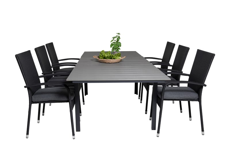 Levels Udvideligt Spisebordssæt 160cm + 6 Anna Stole Sort/Gr - Venture Home - Havesæt