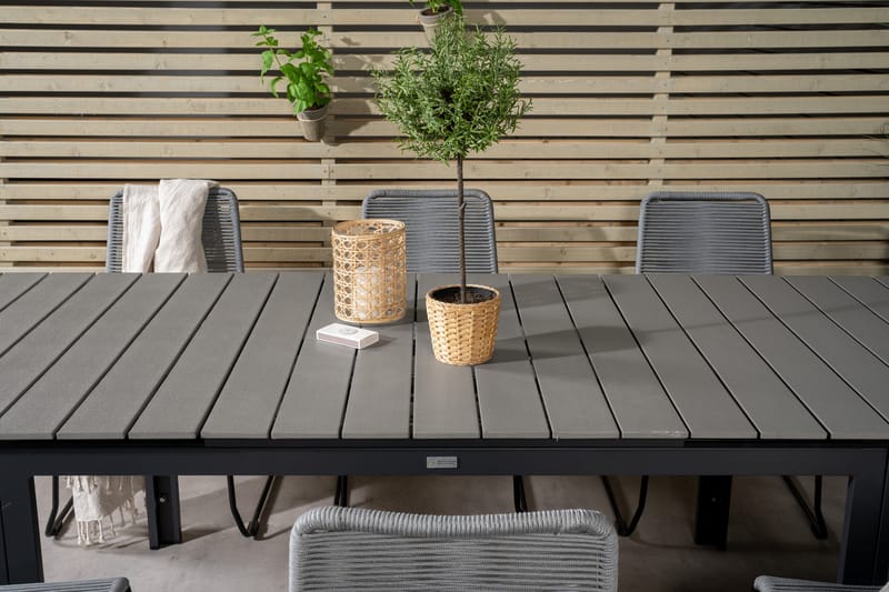 Levels Udvideligt Spisebordssæt 160cm + 6 Lindos Stole Sort/ - Venture Home - Havesæt