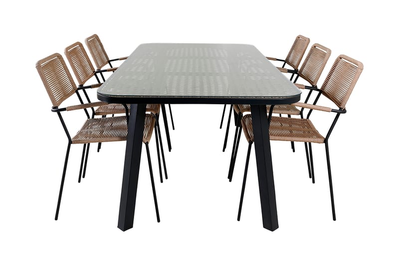 Paola Spisebordssæt 200cm + 6 Lindos Armstole Sort/natur - Venture Home - Havemøbler børn - Havesæt