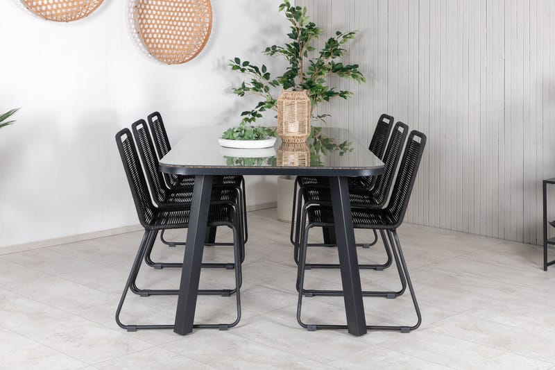 Paola Spisebordssæt 200cm + 6 Lindos Stabelbare stole Sort - Venture Home - Havemøbler børn - Havesæt