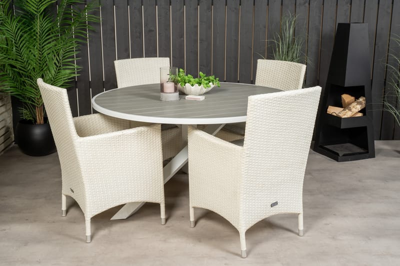 Parma Spisebordssæt Ø140cm + 4 Malin Armstole Sort/Grå - Venture Home - Havesæt