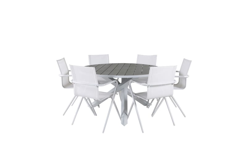 Parma Spisebordssæt Ø140cm + 6 Alina Stole Hvid/Grå - Venture Home - Havesæt